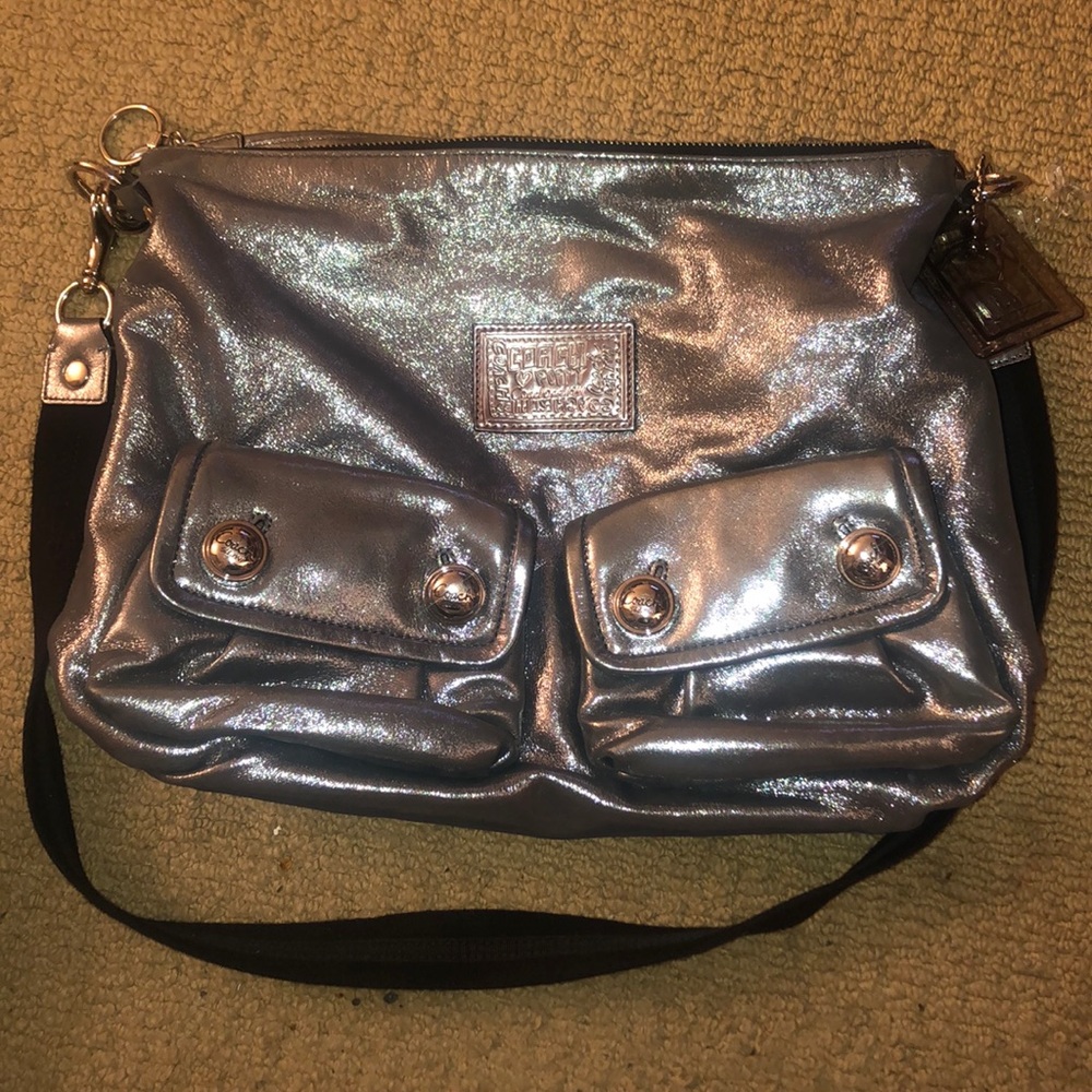 Coach Poppy metallic silver crossbody